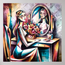 Mulher Em Mesa Arte Moderna De Beleza Abstrato