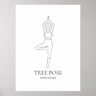 Poster Mulher em Pose de Árvore Yoga Arte de Linha Minima
