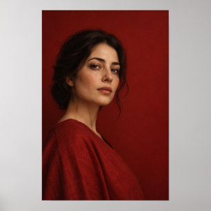 Poster Mulher em retrato vermelho contra fundo carmesim W