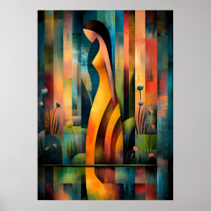 Poster Mulher em um Vestido Amarelo - Visão Cubista Minim