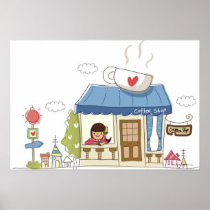 Póster Mulher em uma cafetaria