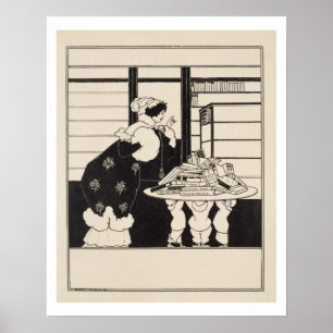 Póster Mulher em uma livraria, design de um coco 'Livro A