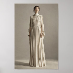 Poster Mulher em Vestido de Pescoço Alto Plissado de Marf