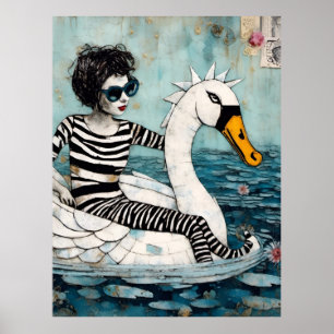 Poster Mulher em Zebra com roupa em Cisne Flutuante
