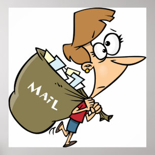 Poster Mulher Engraçada Carregando Saco de Correspondênci