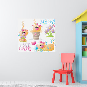 Poster Mulher engraçada dos gatos desenho animado amante