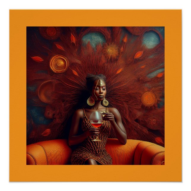 Póster Mulher Esfregando Uma Bebida No Sofá (Frente)