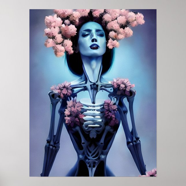 Poster Mulher Esquelética Com Flores (Frente)