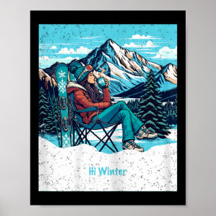 Poster Mulher Esquiadora de Férias de Inverno Bebendo Caf