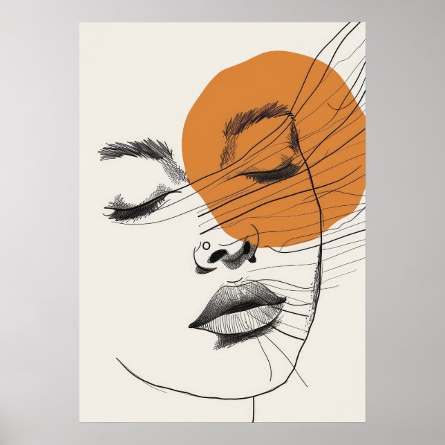 Poster Mulher estilo Boho rosto sol, Arte Linear (Frente)