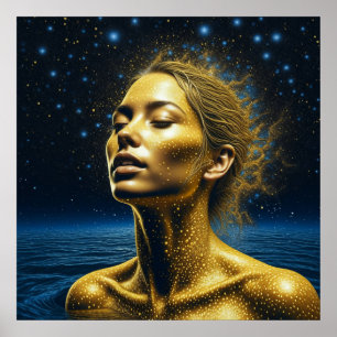 Poster Mulher Etérea Meditando Sob as Estrelas