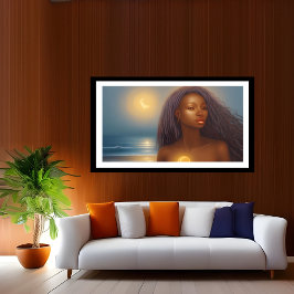 Poster Mulher Étnica Linda Praia luar oceano 4