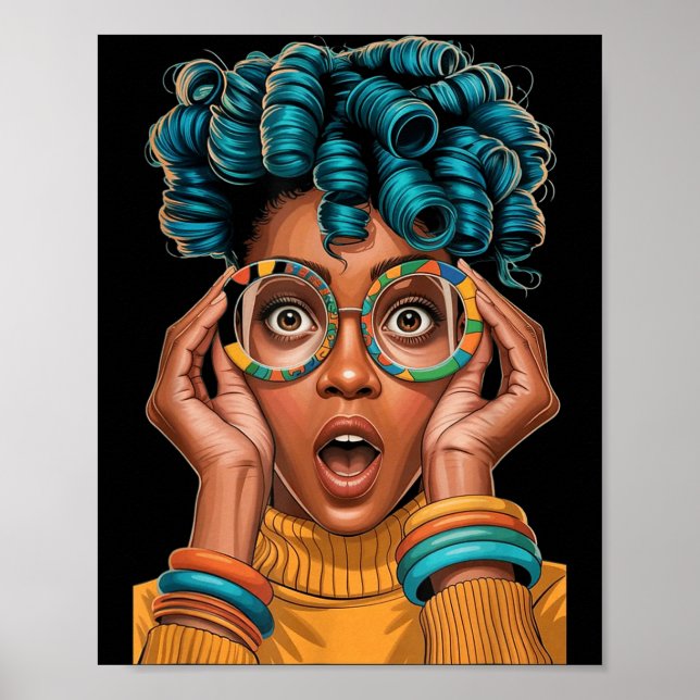 Poster Mulher expressiva cabelo encaracolado estilo pop a (Frente)