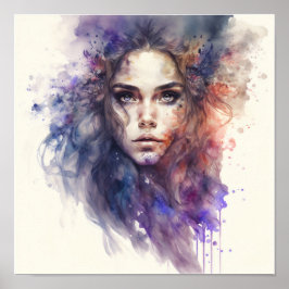 Poster Mulher Face Abstrato Watercolor