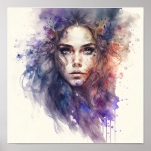 Poster Mulher Face Abstrato Watercolor