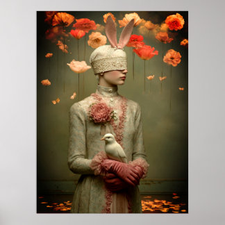 Poster *~* Mulher FD2 7 Surreal Floral Pombo Branco