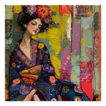 Mulher Feliz de Kimono