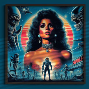 Poster Mulher Fictícia Retrowave dos anos 80