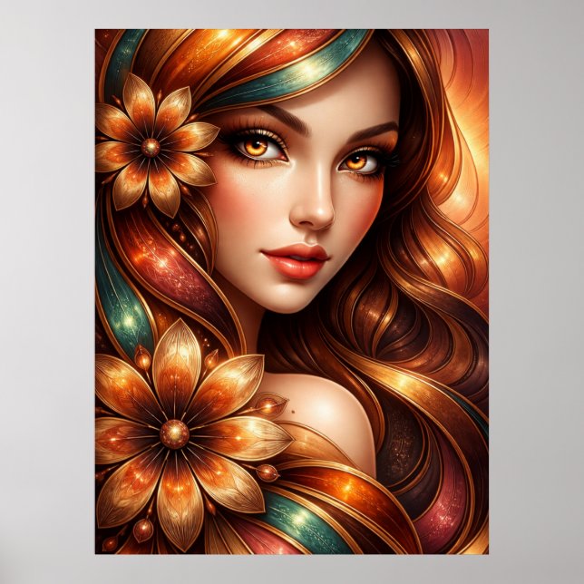 Poster Mulher Floral Radiante Retratada  (Frente)
