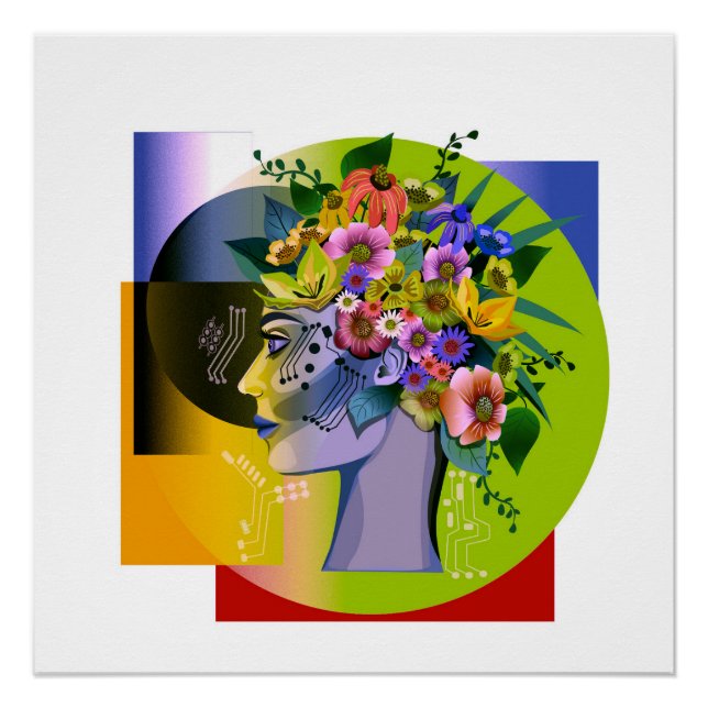 Póster Mulher Floral - Verde (Frente)