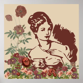 Poster Mulher Floral Vintage