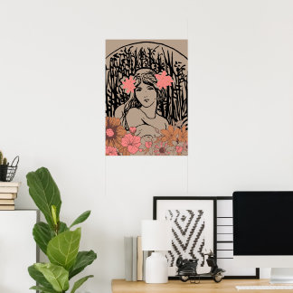 Poster Mulher Floral Vintage