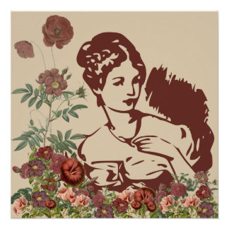 Póster Mulher Floral Vintage