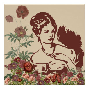 Póster Mulher Floral Vintage