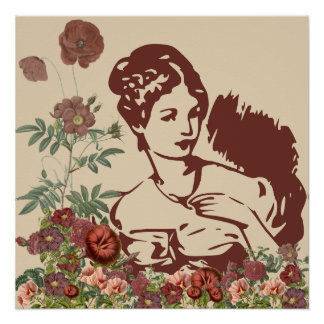 Póster Mulher Floral Vintage