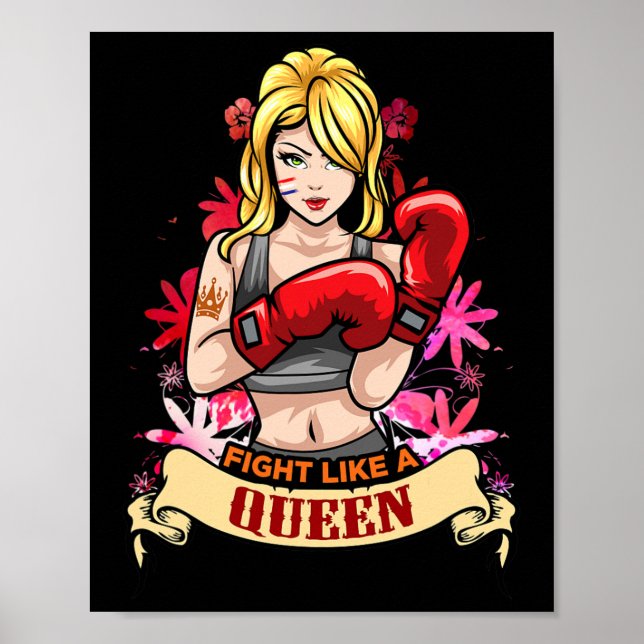 Poster Mulher Forte Empoderada Boxe Kickboxing Garota Fit (Frente)