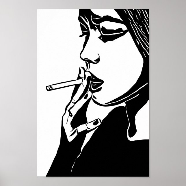 Poster Mulher fumando Abstrato preto e branco Arte origin (Frente)