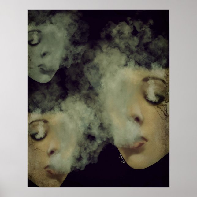 Poster Mulher Fumava Vape Grunge Art (Frente)