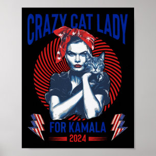 Poster Mulher Gato Louca Para Kamala 2024 Eleição De Kama