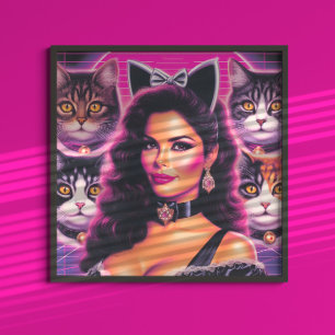 Poster Mulher Gato Retrowave dos Anos 80