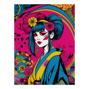Póster Mulher geisha japonesa em kimono tradicional
