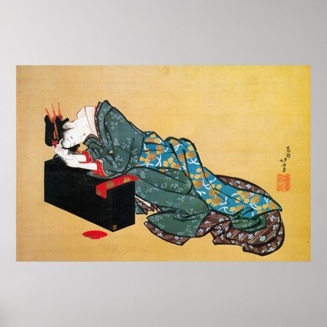 Póster Mulher Geisha Japonesa, Hokusai, Ukiyo-e (Frente)