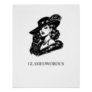 Póster Mulher Glamurosa com Ilustração de Moda de Gato