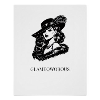 Póster Mulher Glamurosa com Ilustração de Moda de Gato
