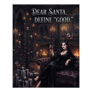 Póster Mulher Gótica em Frente a uma Árvore de Natal Assu