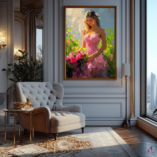 Poster Mulher Graciosa no Jardim Floral Impressionista (Criador carregado)