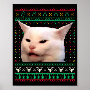 Poster Mulher Gritando Com Um Gato Suéteres Feios De Nata
