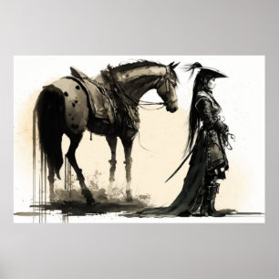 Poster Mulher Guerreira e Cavalo