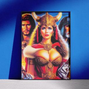 Poster Mulher Guerreira Viking Vintage