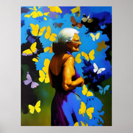 Poster Mulher Idosa e Borboletas