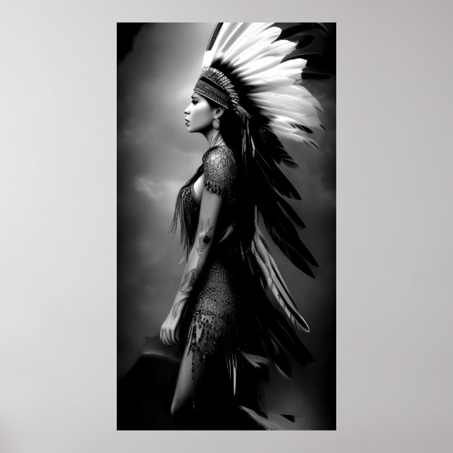 Poster Mulher indiana branca preta Monocromática 3 (Frente)