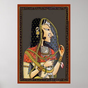 Póster Mulher indiana do vintage, arte de Mughal