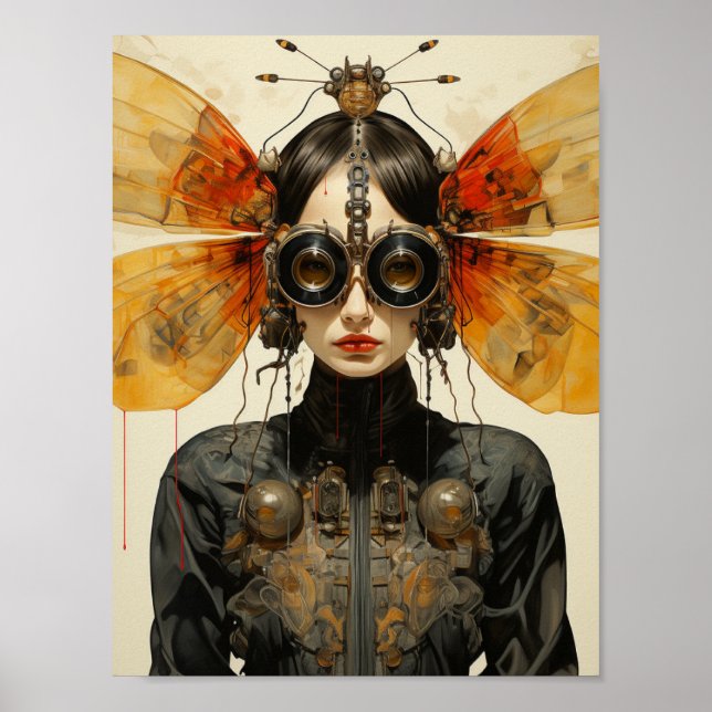 Poster Mulher Inseta Steampunk Scifi (Frente)