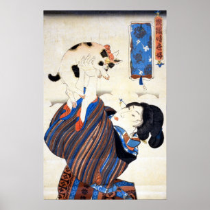Poster Mulher japonesa com Cat, Utagawa Kuniyoshi