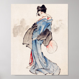 Poster Mulher japonesa em Kimono por Katsushika Hokusai