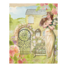 MULHER JARDIM DE CASA ROMÂNTICA VINTAGE